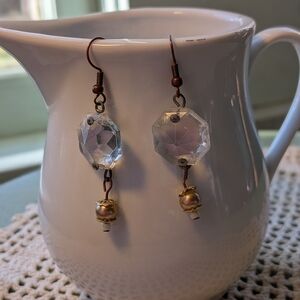 Hand Crafted Clear and Gold Earrings